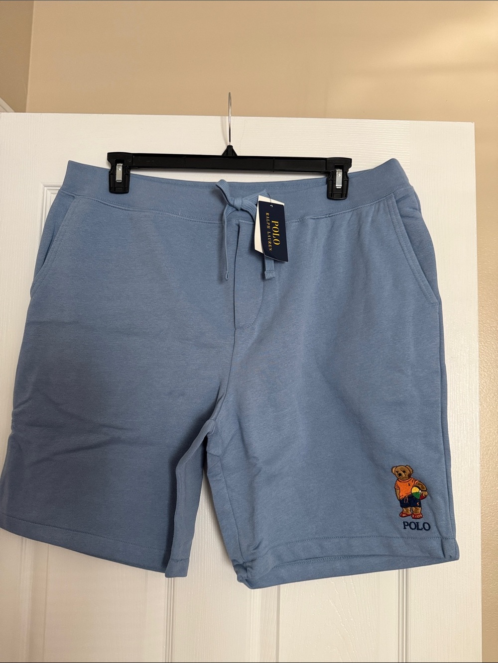 Polo by Ralph Lauren Light Blue Bear Embroidered Cotton Shorts